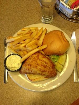 Beer Battered Walleye Sandwich with Fries.