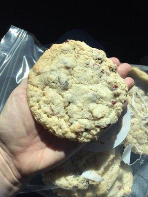 Cranberry cookie. This is the best cookie ever. Good luck getting a cookie this big anywhere else for her prices.