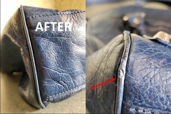 Here you can see he was able to repair the edgework to nearly like new. The scuffs are completely repaired and redyed.