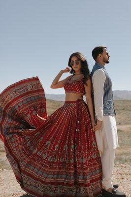 Husband and I wearing Anita Dongre.