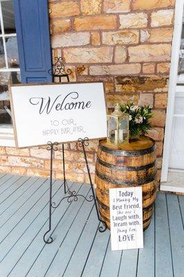 Wedding Welcome Sign and Whiskey Barrel