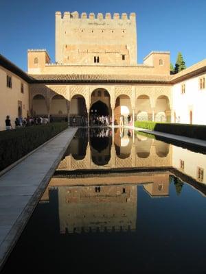 A reflection pool at the Alhambra Palace in Granada, Spain.