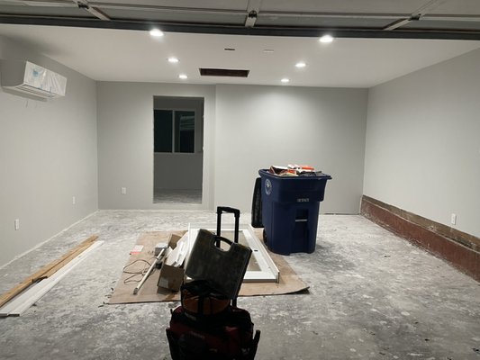 New outlets and recessed lighting remodel for garage conversion to office