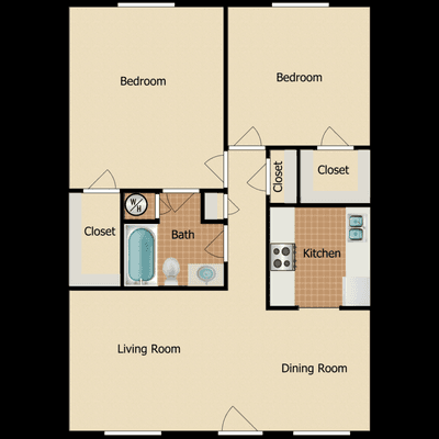 2 Bedroom 1 Bathroom 900 SqFt