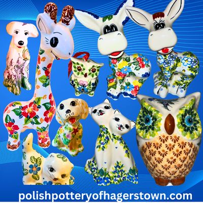 Polish Pottery Kalich Dogs, Owls, Giraffe, Cats, Kittens, Donkeys