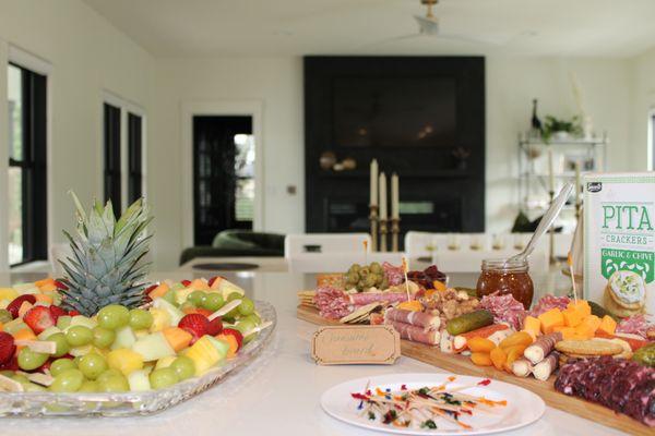 Fruit platters and a simple charcuterie board