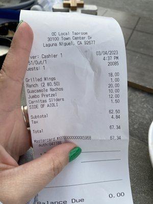 Surprised to see I was charged for RANCH with wings?? And aoli with sliders (according to the menu it comes with aoli)