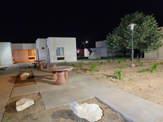 Courtyard at night.