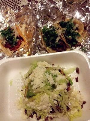 1 al pastor taco, 2 asada tacos, & an asada sope [to-go]