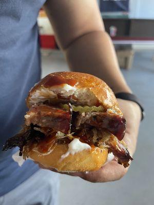 brisket and pulled pork bbq sandwich