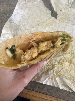 A horrible photo of their delicious Chicken pesto on Gluten Free wrap.