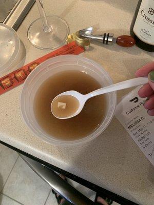 Sad Miso Soup. Contained one little tofu bite and mucky seaweed that's been wayyyyy over cooked. Crazy overpriced for a bunch of broth.