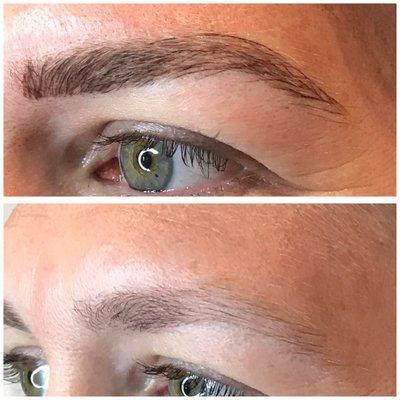 Permanent hair stroke eyebrows before and after