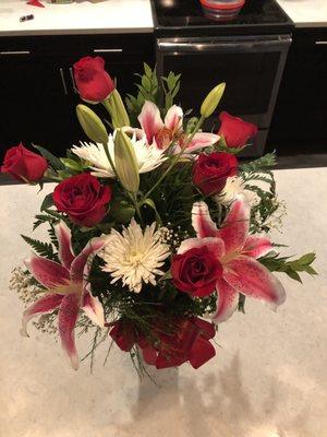 Added the white flowers to the already created arrangement. Very fragrant and lasted long enough to make it worth the $65 price tag