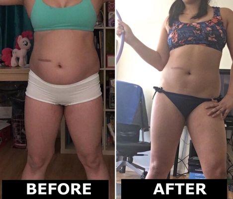 In just 4 weeks Megan was able to reduce her stomach by 4", lost 5 lbs of fat, and dropped her body fat by 6%!