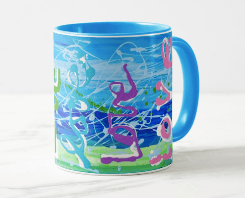 Lovemug made from original paintings by Autumn Love with hand-painted, 100% unique bottoms.