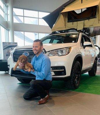 Our GM Rob with Bruno.  Lots to be thankful for at Treasure Valley Subaru!