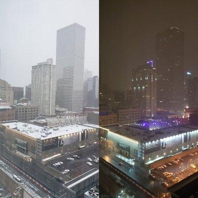 Day and night as it snows in #denver so many of the #asce18 #convention who never have seen snow are in for a treat.