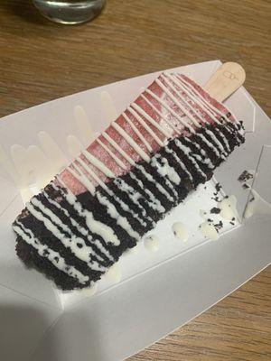 Strawberry Cream Cheese Paleta with  Dark chocolate, Oreo dip, and white chocolate drizzle