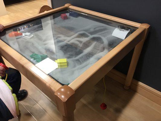 If you have kids they have a sealed magnetic sand table to play with... and that's it. No TV, nothing to read, no other toys.