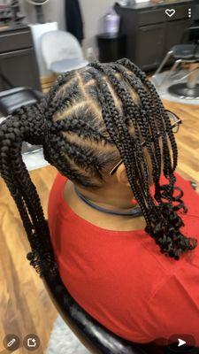 Box braids + braided ponytail