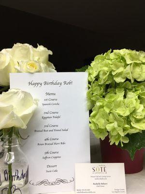 Rochelle made menu's for each guest and made it special with putting happy birthday on the heading