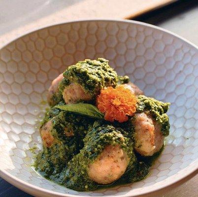 Sage Sausage Meatballs with Pesto