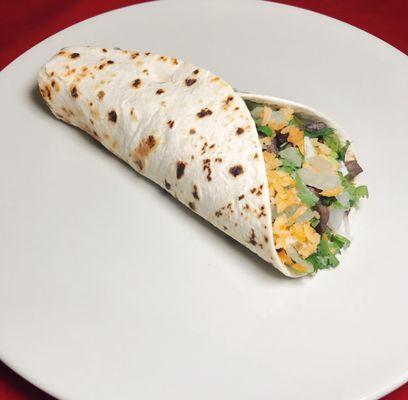 8 INCH CLASSIC BURRITO WITH RICE, BEANS, CHEDDAR CHEESE, ONIONS,CILANTRO WITH A CHOICE OF MEAT.