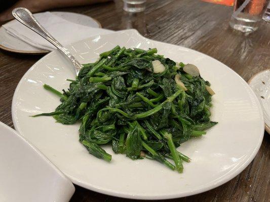 stir fried snow pea leaves with garlic