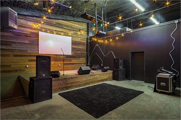 This is our production room. Great for bands on the road, music video shoots & album release parties