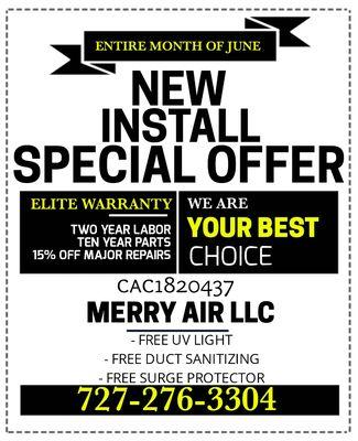 Give us a call at Merry Air LLC 727-276-3304 to LEARN MORE about our Specials