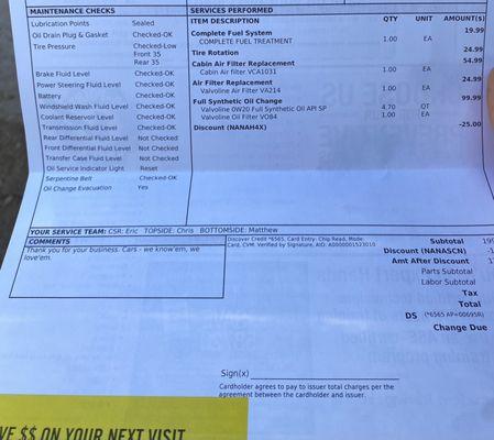 Here is the invoice saying they checked the levels and it was ok. A lie.