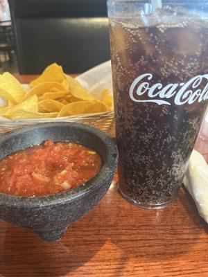 Chips and salsa with Coke