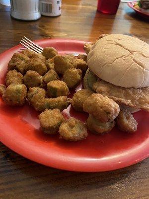 Fried Chicken sandwich and okra