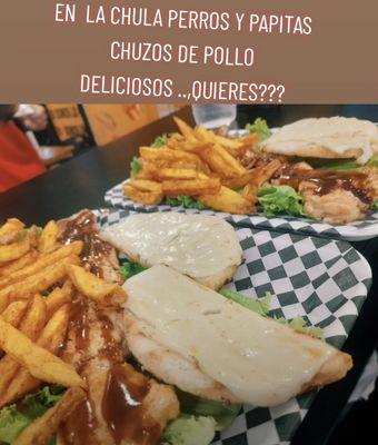 LA CHULA PERROS Y PAPITAS NY. COLOMBIAN STREET FOOD. CHICKEN CHUZO. CHUZO DE POLLO.