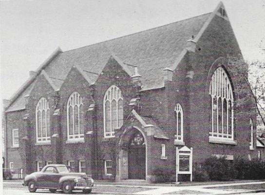 Historic photo of First United Church, home of the Historical Society of Forest Park.