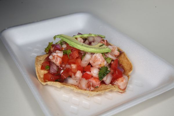 Tostada De Camaron (Ceviche de camaron) Freshly preped Daily