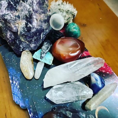 Crystals energizing my tarot cards.