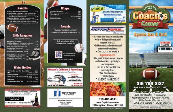 Coach's Corner 2017 Menu