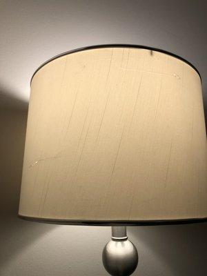 A brand new lamp shade, that now has two tears in it.