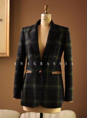 Plaid Women's Bespoke Sports Jacket- Tweed and Real Leather