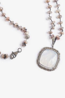 Moonstone and Pave Diamond Pendant and Necklace