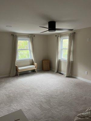 A look at a new master bedroom. Ceiling paint, wall paint and trim paint are all new for this amazing transformation.