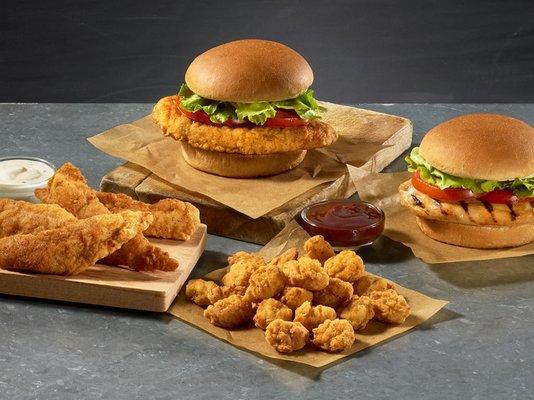 Chicken Sandwiches, Chicken Tenders, and Popcorn Chicken