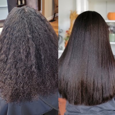 Japanese Straightening- a permanent chemical process that removes curl and frizz 100%.