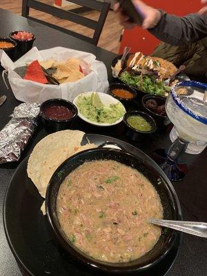 Chili verde and salsa flight