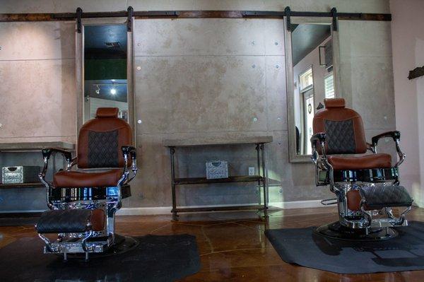 Custom wall made for the barbershop.... And custom barber chairs by Frankie's Design