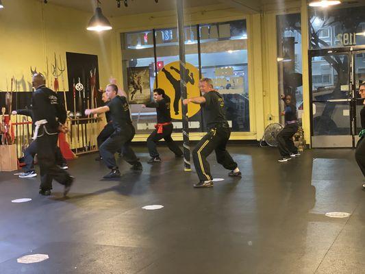 Teen/adult class full of supportive, focused, respectful students. Pasadena, Ca. Traditional kung-fu