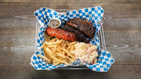 Vacio and Chorizo with Fries and Russian salad