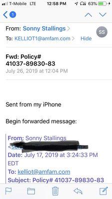 This is the emailed I forwarded to Kelly on 7/26/19 after speaking with her directly.